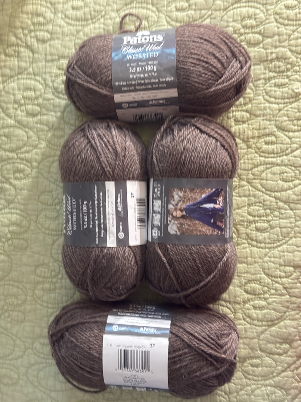 Yarnspirations Patons Classic Wool Worsted Yarn - Heather Brown (4-Pack) Unused